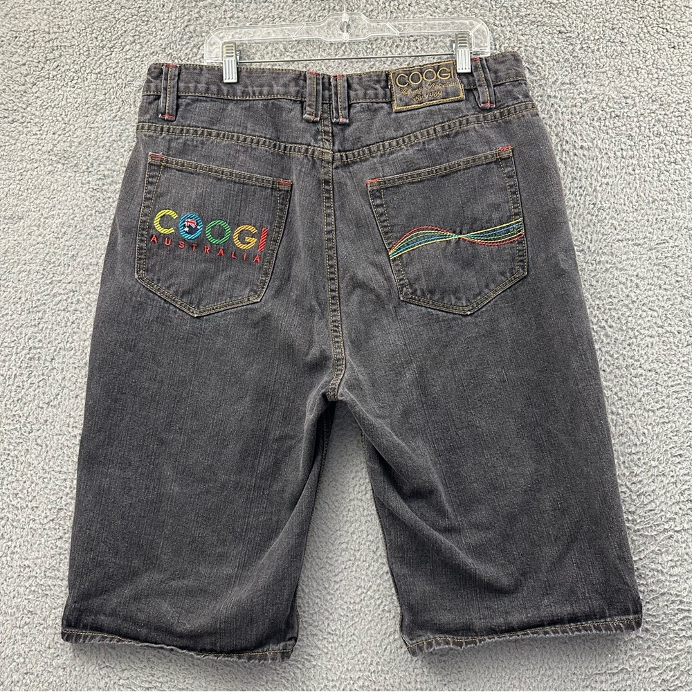 Y2K Coogi Black Denim Jean Shorts Embroidered Rainbow Skater Hip Hop Street M 38